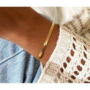 WATERPROOF Gold Herringbone Bracelet classic style easy gift for her, 18K gold